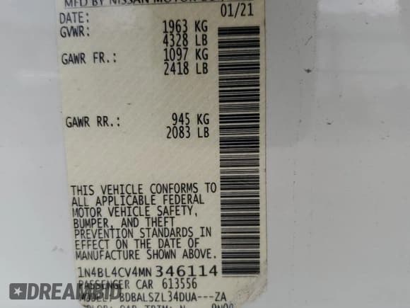 ✅ 2021 Nissan Altima SR • VIN: 1N4BL4CV4MN346114 • Лот: 82614045. Опубликован ранее на Copart с пробегом 76 668 миль. Бесплатный доступ к архиву аукционных продаж из США и подробный отчёт об истории автомобиля на DreamBid. Изображение 12.