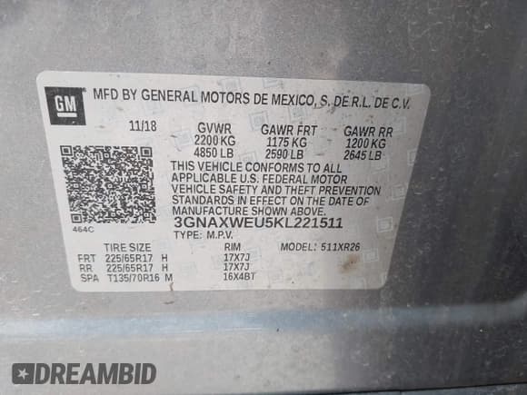 ✅ 2019 Chevrolet Equinox LT • VIN: 3GNAXWEU5KL221511 • Лот: 42453973. Опубликован ранее на IAAI с пробегом 51 880 миль. Бесплатный доступ к архиву аукционных продаж из США и подробный отчёт об истории автомобиля на DreamBid. Изображение 9.