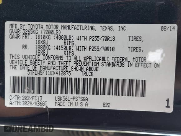 ✅ 2014 Toyota Tundra SR5 • VIN: 5TFDW5F11EX412875 • Лот: 42791758. Опубликован ранее на IAAI с пробегом 147 113 миль. Бесплатный доступ к архиву аукционных продаж из США и подробный отчёт об истории автомобиля на DreamBid. Изображение 9.