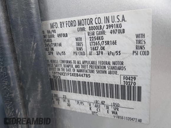 ✅ 1999 Ford F-250 XL • VIN: 1FTNX21F5XEB44785 • Lot: 42188678. Listed on IAAI with 289,216 mi. Free auction sales archive from the USA and detailed vehicle history report at DreamBid. Image 9.