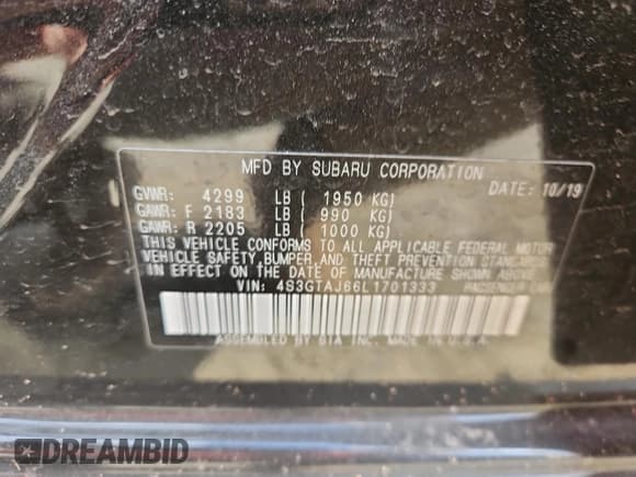 ✅ 2020 Subaru Impreza Special Sports • VIN: 4S3GTAJ66L1701333 • Lot: 65308165. Listed on Copart with 40,908 mi. Free auction sales archive from the USA and detailed vehicle history report at DreamBid. Image 13.