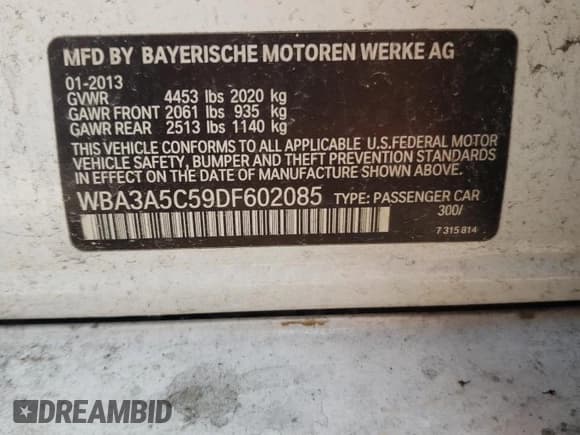 ✅ 2013 BMW 3 Series 328i • VIN: WBA3A5C59DF602085 • Лот: 58403075. Опубликован ранее на Copart с пробегом 155 745 миль. Бесплатный доступ к архиву аукционных продаж из США и подробный отчёт об истории автомобиля на DreamBid. Изображение 12.