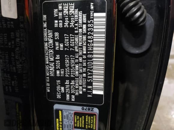 ✅ 2017 Hyundai Santa Fe 2.4L • VIN: 5XYZUDLB1HG482385 • Lot: 50119073. Wystawiony na Copart z przebiegiem 51 918 mil. Bezpłatny archiwum sprzedaży aukcyjnych z USA i szczegółowy raport historii pojazdu na DreamBid. Zdjęcie 13.