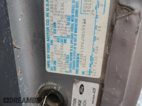 ✅ 1988 Ford F-150 • VIN: 1FTDF15YXJNB65918 • Lot: 51295365. Listed on Copart with 56,170 mi. Free auction sales archive from the USA and detailed vehicle history report at DreamBid. Image 12.