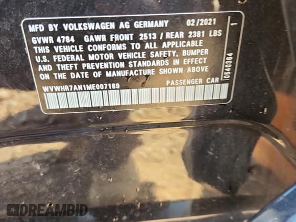 ✅ 2021 Volkswagen Arteon SEL R-Line • VIN: WVWHR7AN1ME007169 • Lot: 80825565. Listed on Copart with 66,317 mi. Free auction sales archive from the USA and detailed vehicle history report at DreamBid. Image 12.