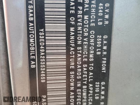 ✅ 2005 Saab 9-5 Arc • VIN: YS3ED49A253534659 • Лот: 72345874. Опубликован ранее на Copart с пробегом 167 341 миль. Бесплатный доступ к архиву аукционных продаж из США и подробный отчёт об истории автомобиля на DreamBid. Изображение 12.