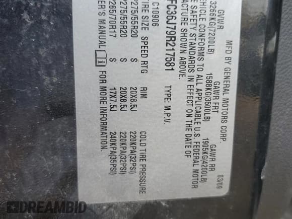 ✅ 2009 Chevrolet Suburban LTZ • VIN: 1GNFC36J79R217581 • Lot: 78122124. Wystawiony na Copart z przebiegiem 174 465 mil. Bezpłatny archiwum sprzedaży aukcyjnych z USA i szczegółowy raport historii pojazdu na DreamBid. Zdjęcie 13.