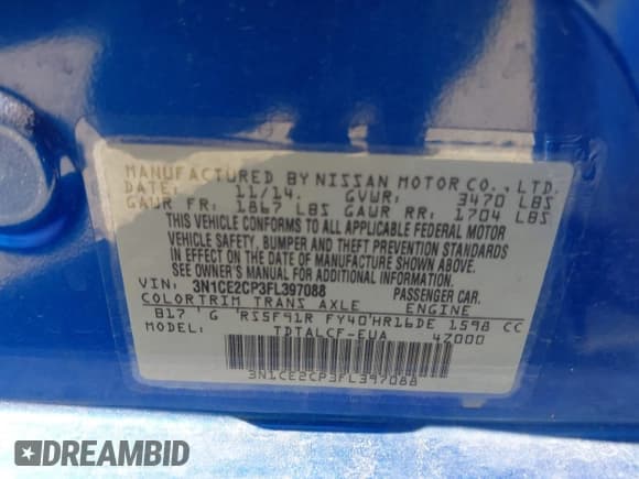 ✅ 2015 Nissan Note SL • VIN: 3N1CE2CP3FL397088 • Lot: 43587597. Wystawiony na IAAI z przebiegiem 81 581 mil. Bezpłatny archiwum sprzedaży aukcyjnych z USA i szczegółowy raport historii pojazdu na DreamBid. Zdjęcie 9.