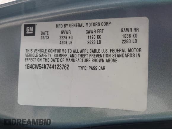 ✅ 2004 Buick Park Avenue • VIN: 1G4CW54K744123762 • Лот: 42466530. Опубликован ранее на IAAI с пробегом Не указан. Бесплатный доступ к архиву аукционных продаж из США и подробный отчёт об истории автомобиля на DreamBid. Изображение 9.