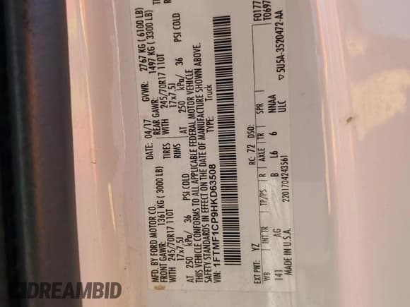 ✅ 2017 Ford F-150 XL • VIN: 1FTMF1CP9HKD63508 • Лот: 70057115. Опубликован ранее на Copart с пробегом 154 519 миль. Бесплатный доступ к архиву аукционных продаж из США и подробный отчёт об истории автомобиля на DreamBid. Изображение 12.