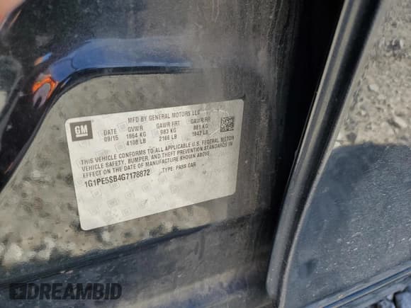 ✅ 2016 Chevrolet Cruze LT • VIN: 1G1PE5SB4G7178872 • Lot: 84548785. Listed on Copart with 118,230 mi. Free auction sales archive from the USA and detailed vehicle history report at DreamBid. Image 12.