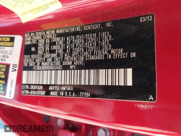 ✅ 2013 Toyota Venza LE • VIN: 4T3BA3BB9DU043405 • Lot: 43613293. Listed on IAAI with 74,787 mi. Free auction sales archive from the USA and detailed vehicle history report at DreamBid. Image 9.