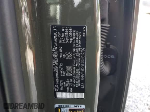 2024 Hyundai Santa Fe Calligraphy with VIN 5NMP5DGL9RH019702, listed as a Copart auction lot 64684665 with 19,213 mi miles and Salvage title. Bid and sale history available at DreamBid. Image 14.