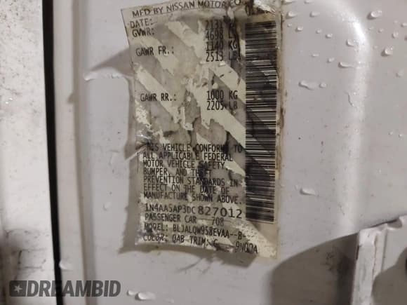 ✅ 2013 Nissan Maxima S • VIN: 1N4AA5AP3DC827012 • Lot: 43673599. Wystawiony na IAAI z przebiegiem 162 667 mil. Bezpłatny archiwum sprzedaży aukcyjnych z USA i szczegółowy raport historii pojazdu na DreamBid. Zdjęcie 9.