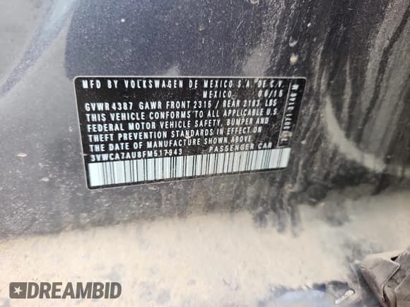 ✅ 2015 Volkswagen Golf S • VIN: 3VWCA7AU8FM517943 • Lot: 68244655. Listed on Copart with 177,227 mi. Free auction sales archive from the USA and detailed vehicle history report at DreamBid. Image 12.