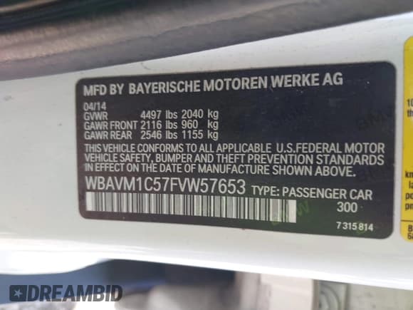 ✅ 2015 BMW X1 sDrive28i • VIN: WBAVM1C57FVW57653 • Lot: 43516277. Listed on IAAI with 113,430 mi. Free auction sales archive from the USA and detailed vehicle history report at DreamBid. Image 9.