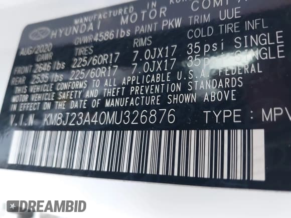 ✅ 2021 Hyundai Tucson SE • VIN: KM8J23A40MU326876 • Lot: 43435736. Listed on IAAI with 78,991 mi. Free auction sales archive from the USA and detailed vehicle history report at DreamBid. Image 9.