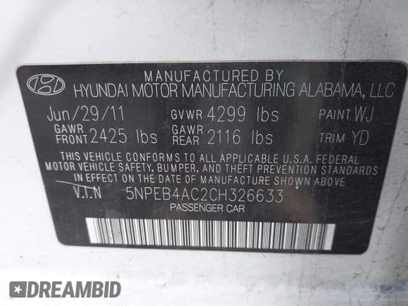✅ 2012 Hyundai Sonata GLS • VIN: 5NPEB4AC2CH326633 • Lot: 43200702. Wystawiony na IAAI z przebiegiem 134 966 mil. Bezpłatny archiwum sprzedaży aukcyjnych z USA i szczegółowy raport historii pojazdu na DreamBid. Zdjęcie 9.