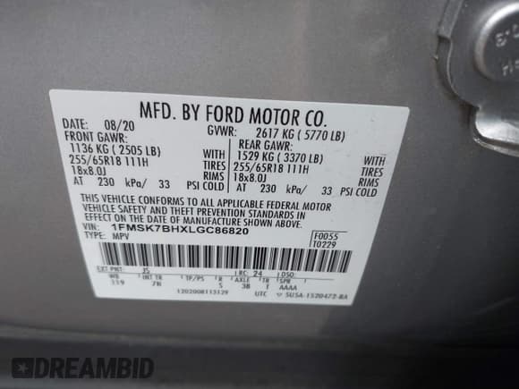 ✅ 2020 Ford Explorer • VIN: 1FMSK7BHXLGC86820 • Lot: 42333628. Listed on IAAI with 76,941 mi. Free auction sales archive from the USA and detailed vehicle history report at DreamBid. Image 9.