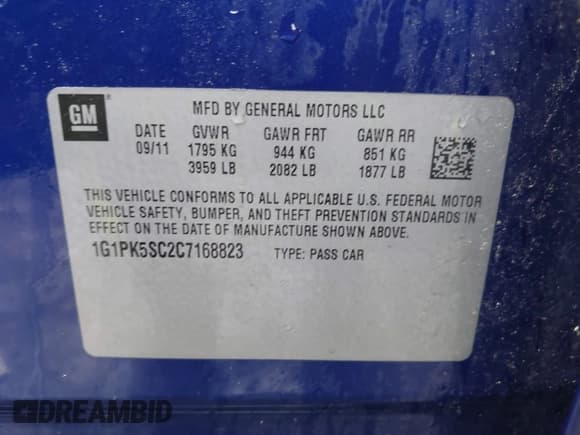 ✅ 2012 Chevrolet Cruze ECO • VIN: 1G1PK5SC2C7168823 • Lot: 43039300. Listed on IAAI with 146,054 mi. Free auction sales archive from the USA and detailed vehicle history report at DreamBid. Image 9.