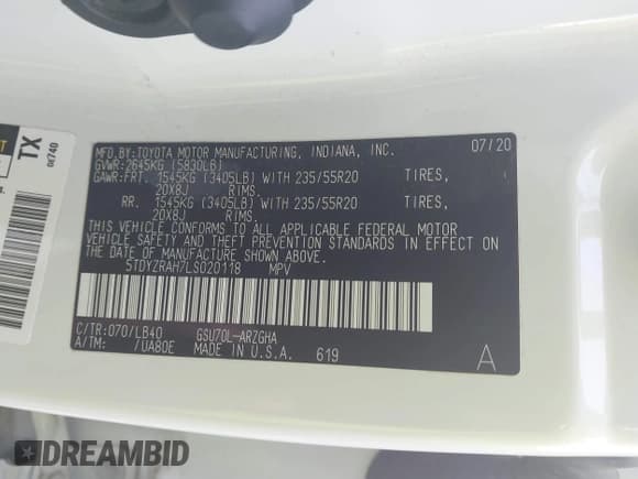 ✅ 2020 Toyota Highlander Limited • VIN: 5TDYZRAH7LS020118 • Lot: 43713684. Wystawiony na IAAI z przebiegiem 100 488 mil. Bezpłatny archiwum sprzedaży aukcyjnych z USA i szczegółowy raport historii pojazdu na DreamBid. Zdjęcie 9.