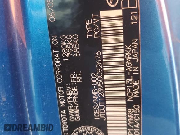 ✅ 2005 Toyota ECHO • VIN: JTDJT123950092676 • Lot: 64548625. Listed on Copart with 231,071 mi. Free auction sales archive from the USA and detailed vehicle history report at DreamBid. Image 12.