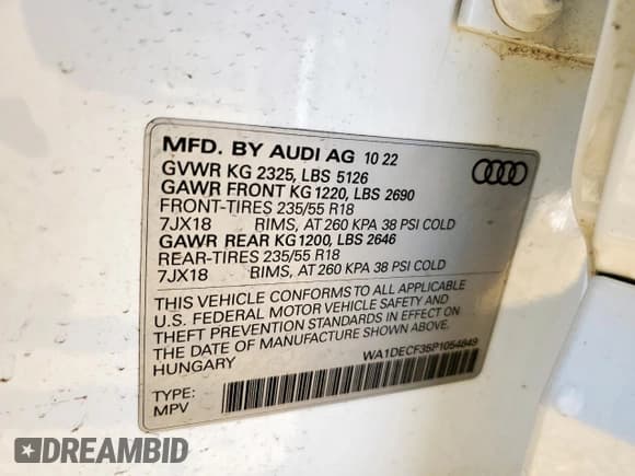 ✅ 2023 Audi Q3 S line Premium • VIN: WA1DECF35P1054849 • Lot: 58766615. Wystawiony na Copart z przebiegiem 43 588 mil. Bezpłatny archiwum sprzedaży aukcyjnych z USA i szczegółowy raport historii pojazdu na DreamBid. Zdjęcie 13.
