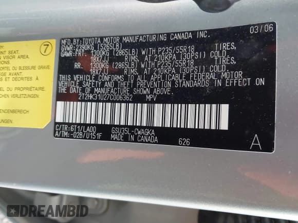 ✅ 2007 Lexus RX 350 • VIN: 2T2HK31U27C006362 • Лот: 43516534. Опубликован ранее на IAAI с пробегом 132 007 миль. Бесплатный доступ к архиву аукционных продаж из США и подробный отчёт об истории автомобиля на DreamBid. Изображение 9.