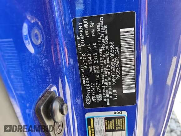 ✅ 2013 Hyundai Genesis Coupe 2.0T • VIN: KMHHT6KD9DU085668 • Lot: 69775745. Listed on Copart with 84,672 mi. Free auction sales archive from the USA and detailed vehicle history report at DreamBid. Image 12.