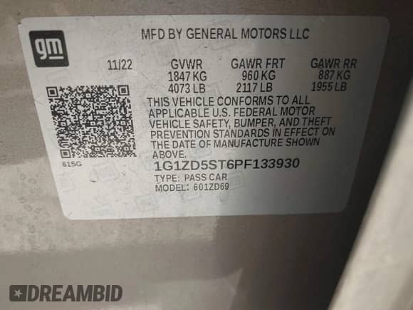 2023 Chevrolet Malibu LT z VIN 1G1ZD5ST6PF133930, wystawiony jako IAAI lot #43005919 z przebiegiem 59 724 mil mil oraz . Historia ofert i sprzedaży dostępna na DreamBid. Obrazek 9.