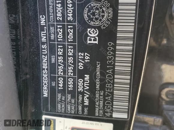 ✅ 2013 Mercedes-Benz M 63 AMG • VIN: 4JGDA7EB2DA133999 • Lot: 49007075. Listed on Copart with 125,781 mi. Free auction sales archive from the USA and detailed vehicle history report at DreamBid. Image 13.