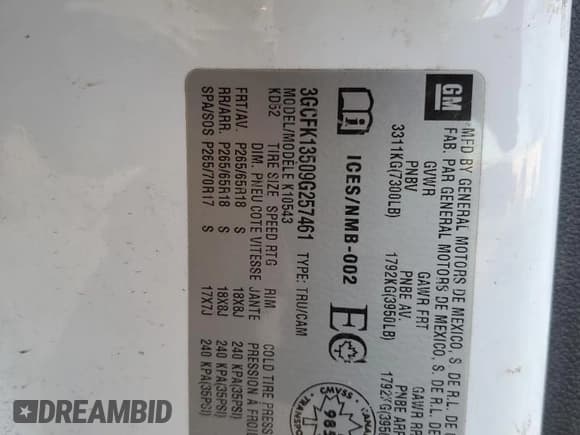 ✅ 2009 Chevrolet Silverado 1500 • VIN: 3GCFK13509G257461 • Lot: 87237104. Listed on Copart with 288,834 mi. Free auction sales archive from the USA and detailed vehicle history report at DreamBid. Image 12.