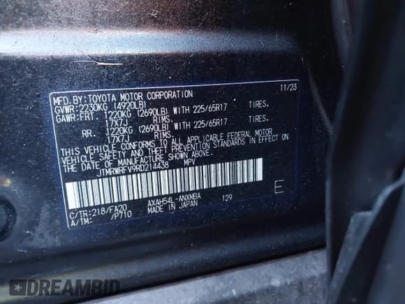 ✅ 2024 Toyota RAV4 Hybrid XLE • VIN: JTMRWRFV9RD214438 • Lot: 43559646. Listed on IAAI with 14,081 mi. Free auction sales archive from the USA and detailed vehicle history report at DreamBid. Image 9.