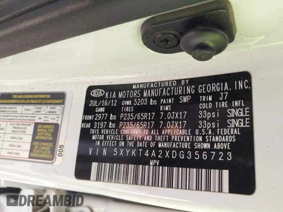 ✅ 2013 Kia Sorento LX • VIN: 5XYKT4A2XDG356723 • Лот: 43669579. Опубликован ранее на IAAI с пробегом 162 860 миль. Бесплатный доступ к архиву аукционных продаж из США и подробный отчёт об истории автомобиля на DreamBid. Изображение 9.