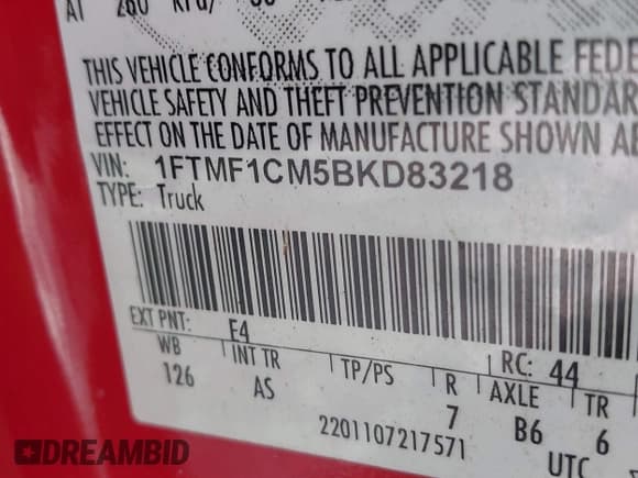 ✅ 2011 Ford F-150 XL • VIN: 1FTMF1CM5BKD83218 • Lot: 41495522. Listed on IAAI with 135,745 mi. Free auction sales archive from the USA and detailed vehicle history report at DreamBid. Image 9.