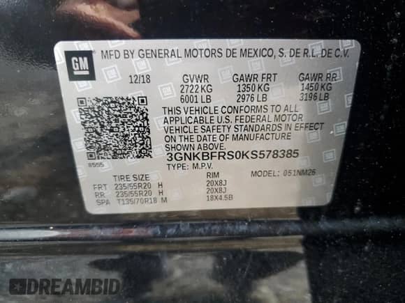 2019 Chevrolet Blazer Premier with VIN 3GNKBFRS0KS578385, listed as a Copart auction lot 59787904 with 32,133 mi miles and Salvage title. Bid and sale history available at DreamBid. Image 13.