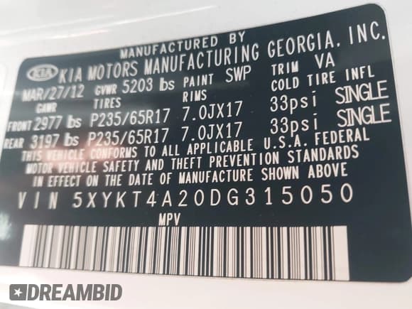 ✅ 2013 Kia Sorento LX • VIN: 5XYKT4A20DG315050 • Lot: 43465879. Listed on IAAI with 159,623 mi. Free auction sales archive from the USA and detailed vehicle history report at DreamBid. Image 9.