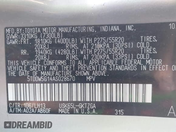 ✅ 2010 Toyota Sequoia Platinum • VIN: 5TDDW5G14AS028670 • Lot: 43375661. Wystawiony na IAAI z przebiegiem Nie podano. Bezpłatny archiwum sprzedaży aukcyjnych z USA i szczegółowy raport historii pojazdu na DreamBid. Zdjęcie 9.