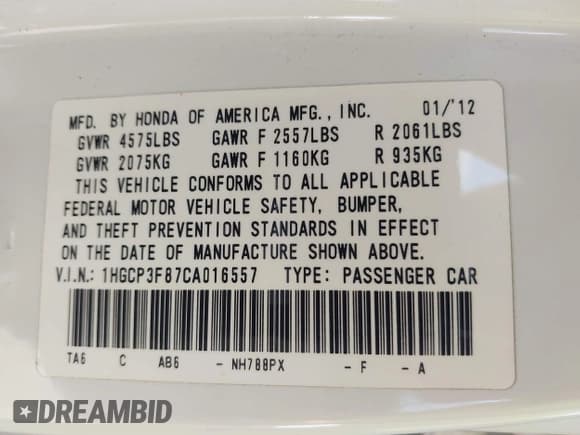 ✅ 2012 Honda Accord EX-L • VIN: 1HGCP3F87CA016557 • Lot: 43227314. Listed on IAAI with 203,497 mi. Free auction sales archive from the USA and detailed vehicle history report at DreamBid. Image 9.