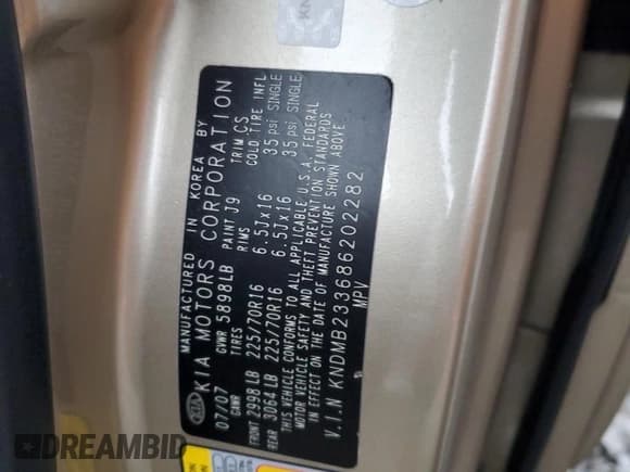 ✅ 2008 Kia Sedona LX • VIN: KNDMB233686202282 • Лот: 92829505. Опубликован ранее на Copart с пробегом 92 593 миль. Бесплатный доступ к архиву аукционных продаж из США и подробный отчёт об истории автомобиля на DreamBid. Изображение 13.