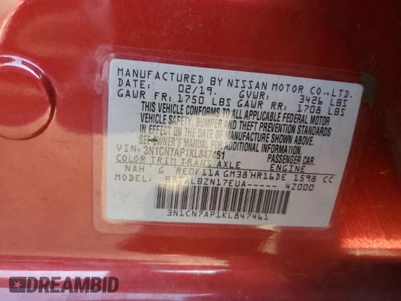 ✅ 2019 Nissan Versa S Plus • VIN: 3N1CN7AP1KL847461 • Lot: 93652085. Wystawiony na Copart z przebiegiem 77 186 mil. Bezpłatny archiwum sprzedaży aukcyjnych z USA i szczegółowy raport historii pojazdu na DreamBid. Zdjęcie 12.