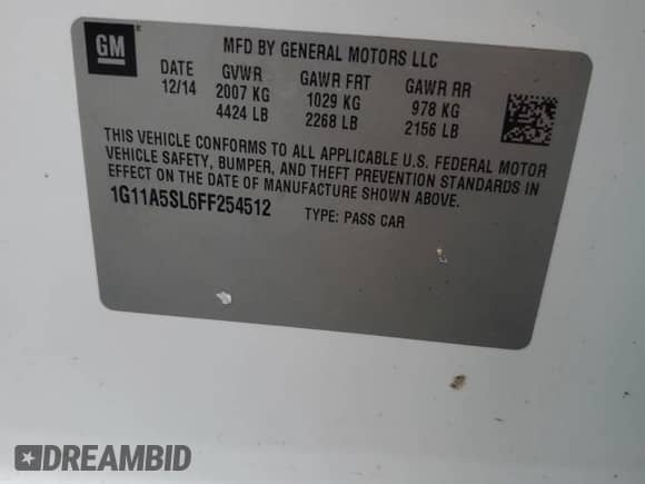 2015 Chevrolet Malibu LS z VIN 1G11A5SL6FF254512, wystawiony jako Copart lot #82183735 z przebiegiem 62 368 mil mil oraz Szkoda całkowita • Salvage title. Historia ofert i sprzedaży dostępna na DreamBid. Obrazek 12.