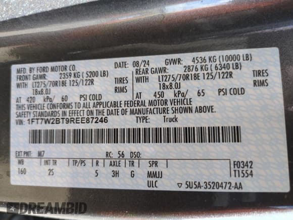 ✅ 2024 Ford F-250 XLT • VIN: 1FT7W2BT9REE87246 • Lot: 65382355. Listed on Copart with Not provided. Free auction sales archive from the USA and detailed vehicle history report at DreamBid. Image 12.