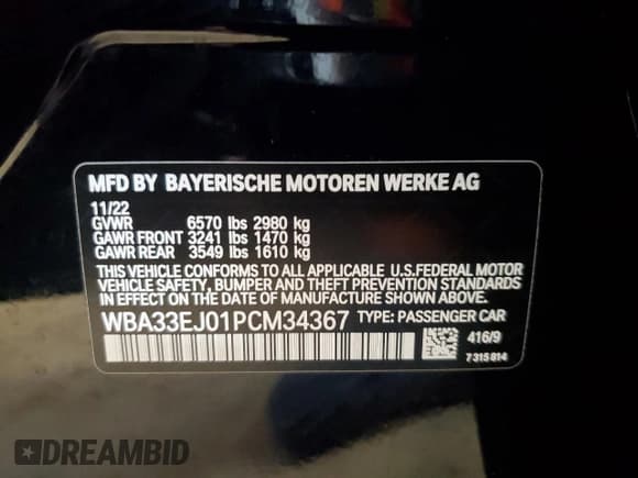 ✅ 2023 BMW 7 Series 760i xDrive • VIN: WBA33EJ01PCM34367 • Лот: 66617815. Опубликован ранее на Copart с пробегом 21 759 миль. Бесплатный доступ к архиву аукционных продаж из США и подробный отчёт об истории автомобиля на DreamBid. Изображение 12.