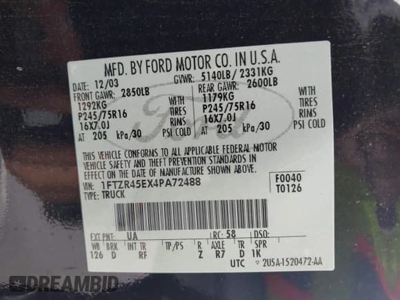 ✅ 2004 Ford Ranger XL Fleet • VIN: 1FTZR45EX4PA72488 • Лот: 42209882. Опубликован ранее на IAAI с пробегом 234 429 миль. Бесплатный доступ к архиву аукционных продаж из США и подробный отчёт об истории автомобиля на DreamBid. Изображение 9.