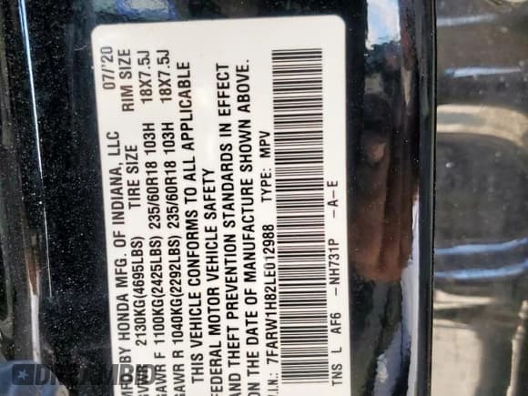 ✅ 2020 Honda CR-V EX-L • VIN: 7FARW1H82LE012988 • Лот: 85187045. Опубликован ранее на Copart с пробегом 89 126 миль. Бесплатный доступ к архиву аукционных продаж из США и подробный отчёт об истории автомобиля на DreamBid. Изображение 14.