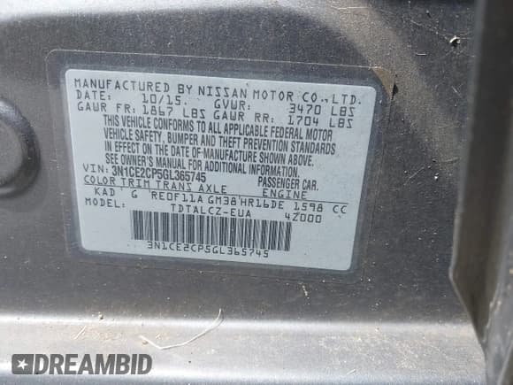 ✅ 2016 Nissan Note S Plus • VIN: 3N1CE2CP5GL365745 • Лот: 42991539. Опубликован ранее на IAAI с пробегом 94 818 миль. Бесплатный доступ к архиву аукционных продаж из США и подробный отчёт об истории автомобиля на DreamBid. Изображение 9.