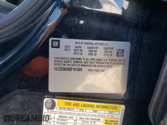 ✅ 2012 Chevrolet Malibu 1LT • VIN: 1G1ZC5E00CF101828 • Lot: 74320404. Listed on Copart with 129,707 mi. Free auction sales archive from the USA and detailed vehicle history report at DreamBid. Image 12.