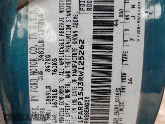 ✅ 1994 Ford Escort • VIN: 1FARP15J3RW125262 • Lot: 37350764. Wystawiony na Copart z przebiegiem 666 789 mil. Bezpłatny archiwum sprzedaży aukcyjnych z USA i szczegółowy raport historii pojazdu na DreamBid. Zdjęcie 13.