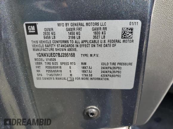 ✅ 2011 Chevrolet Traverse 2LT • VIN: 1GNKVJED7BJ286168 • Lot: 71191934. Wystawiony na Copart z przebiegiem 273 077 mil. Bezpłatny archiwum sprzedaży aukcyjnych z USA i szczegółowy raport historii pojazdu na DreamBid. Zdjęcie 13.